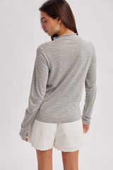 Heather Grey Striped Rolled Neck Top