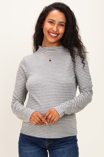 Heather Grey Striped Rolled Neck Maternity Top
