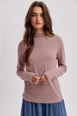 Mauve Striped Rolled Neck Maternity Top