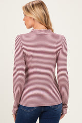 Mauve Striped Rolled Neck Maternity Top
