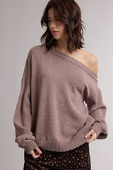 Mink Oversized One Shoulder Maternity Sweater