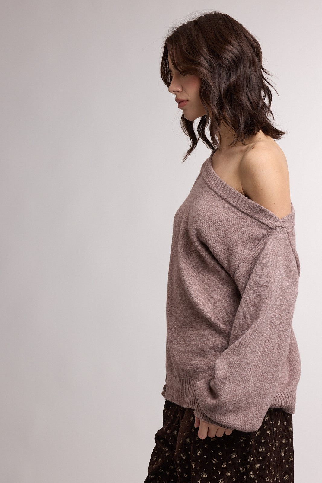 Mink Oversized One Shoulder Sweater