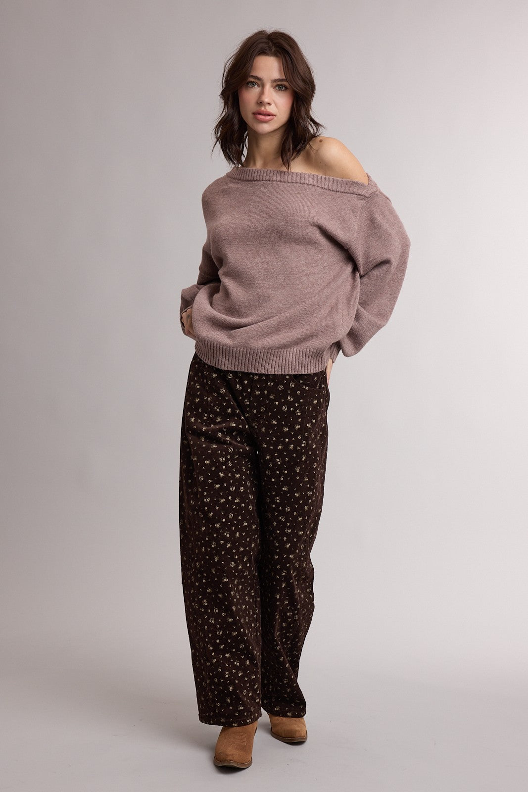 Mink Oversized One Shoulder Sweater