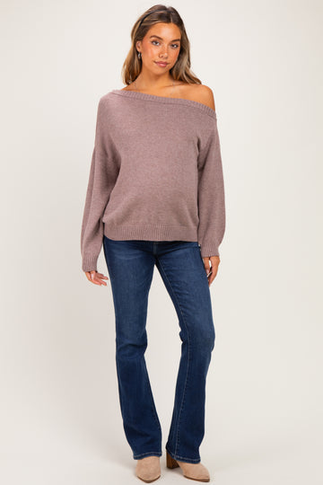 Mink Oversized One Shoulder Maternity Sweater