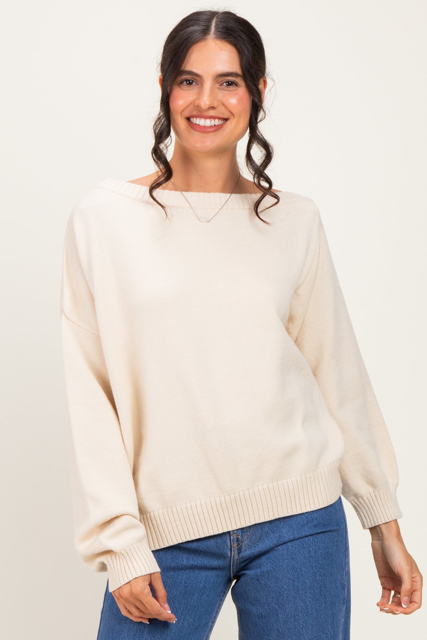 Cream Oversized One Shoulder Maternity Sweater
