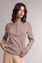 Brown Striped Button Henley Top