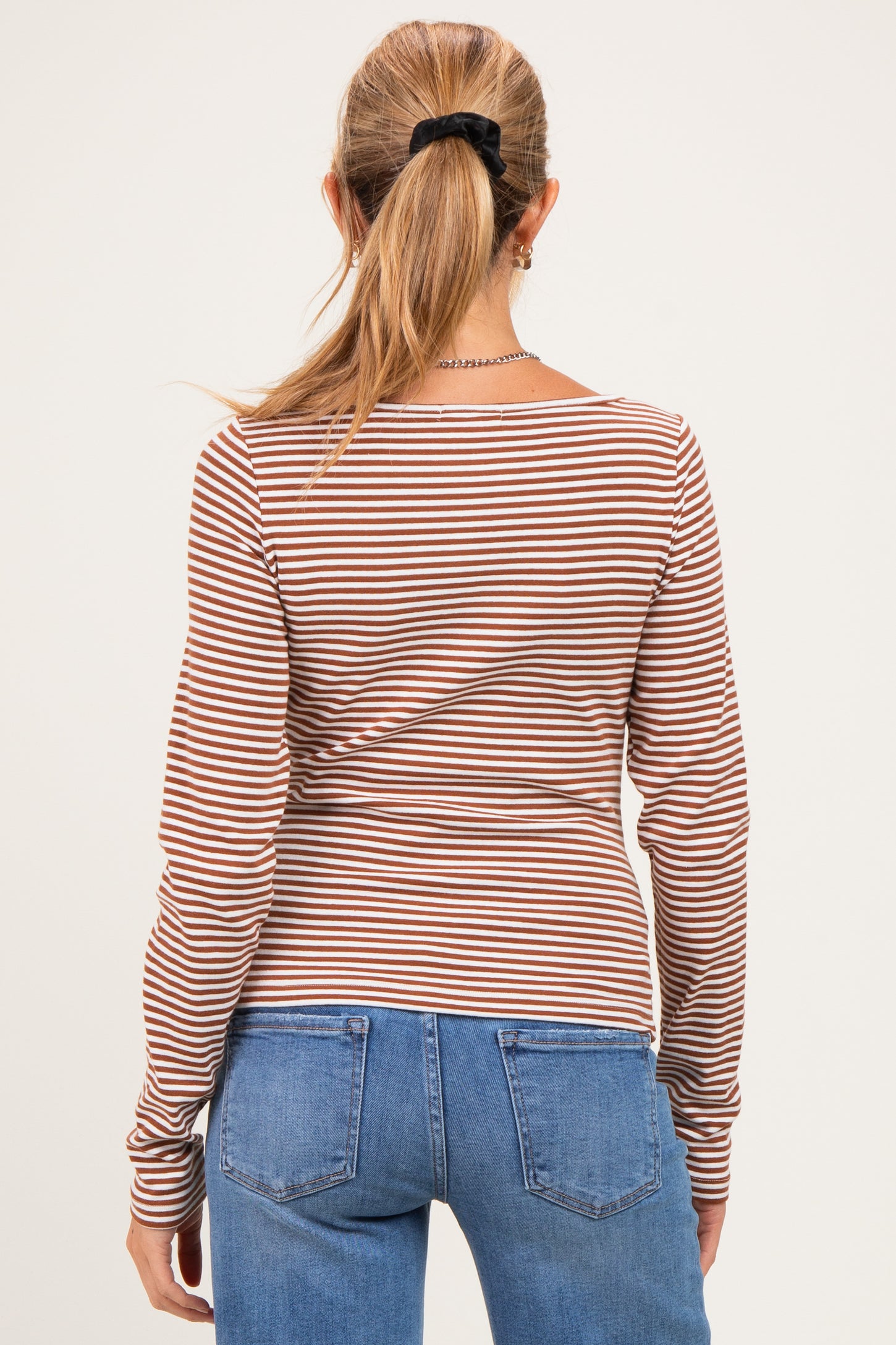 Brown Striped Button Henley Maternity Top