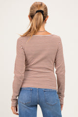 Brown Striped Button Henley Maternity Top