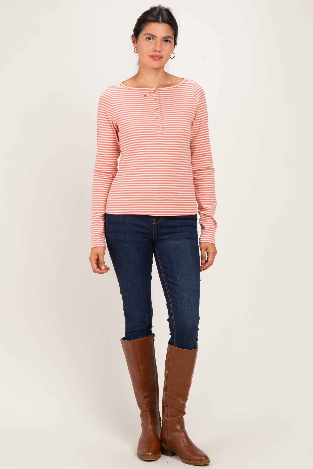 Ginger Striped Button Henley Top