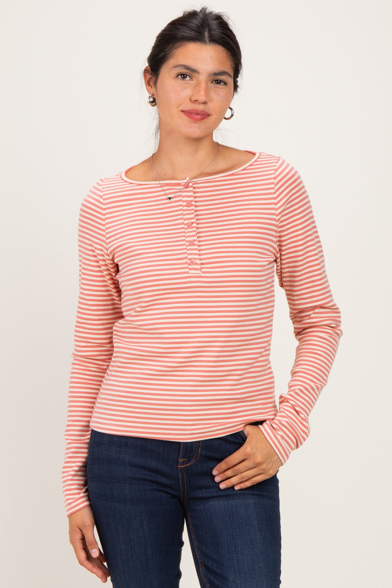Ginger Striped Button Henley Maternity Top