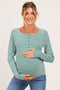 Green Striped Button Henley Maternity Top