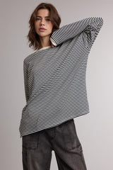 Navy Striped Oversized Long Sleeve Top