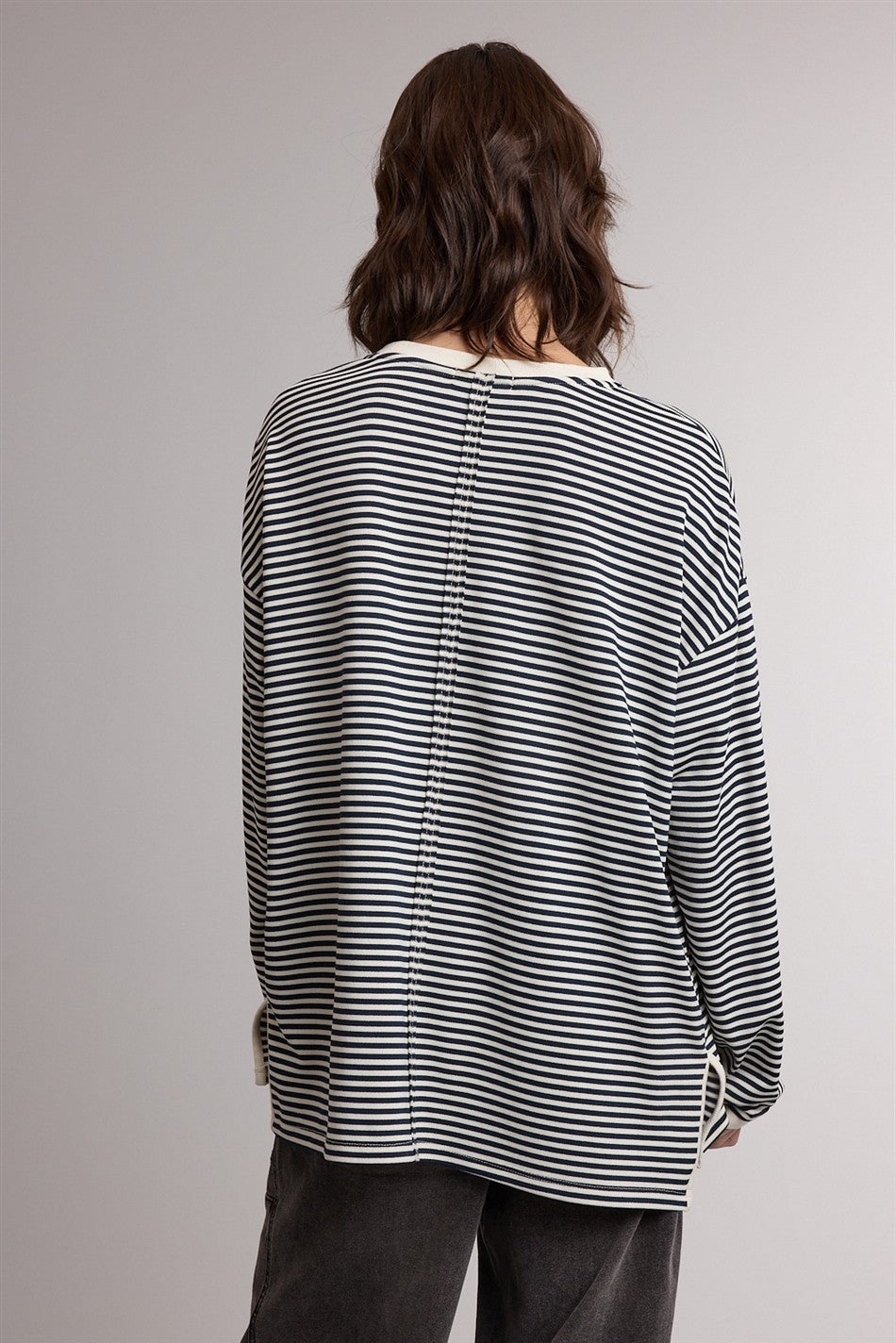Navy Striped Oversized Long Sleeve Top