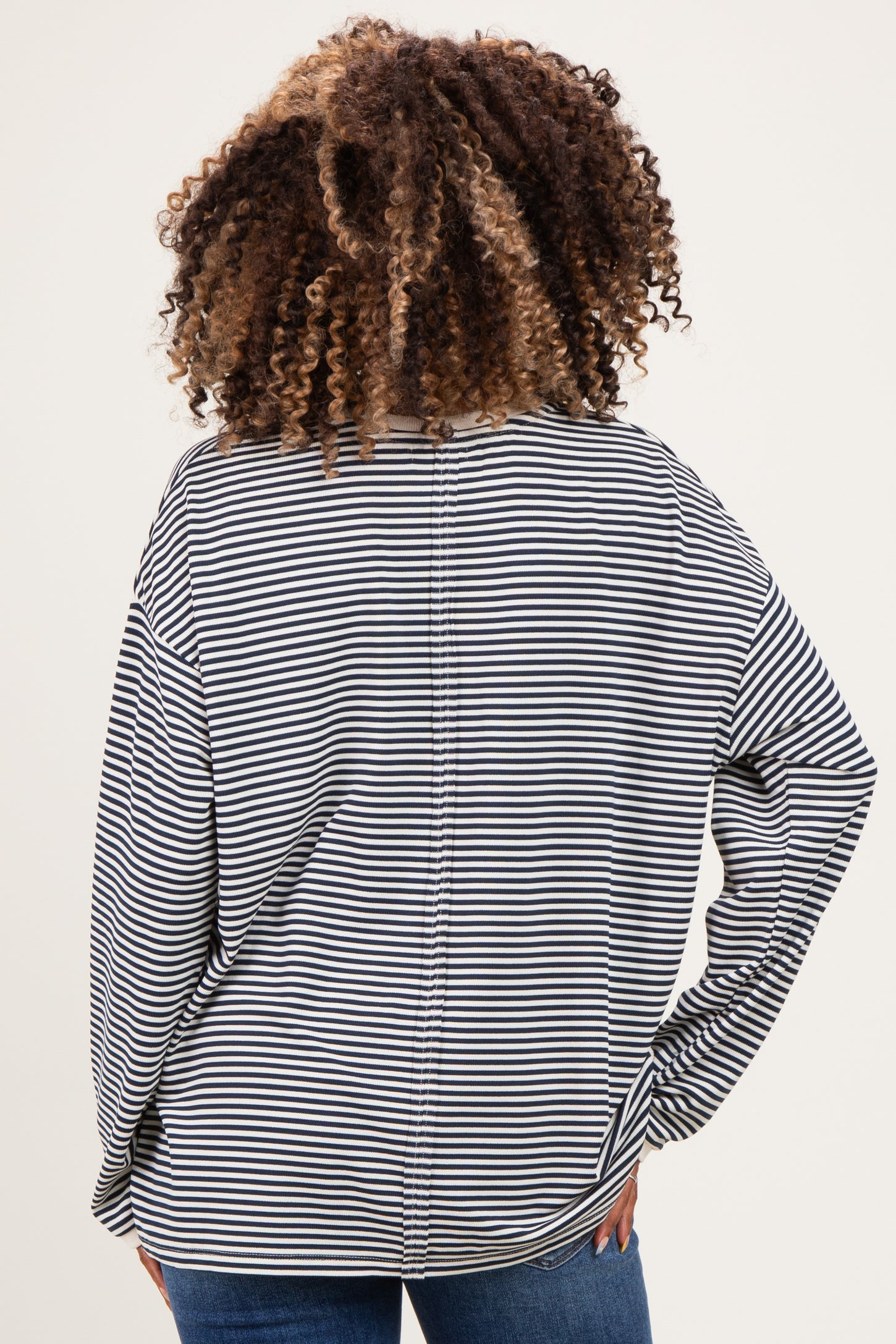 Navy Striped Oversized Maternity Long Sleeve Top