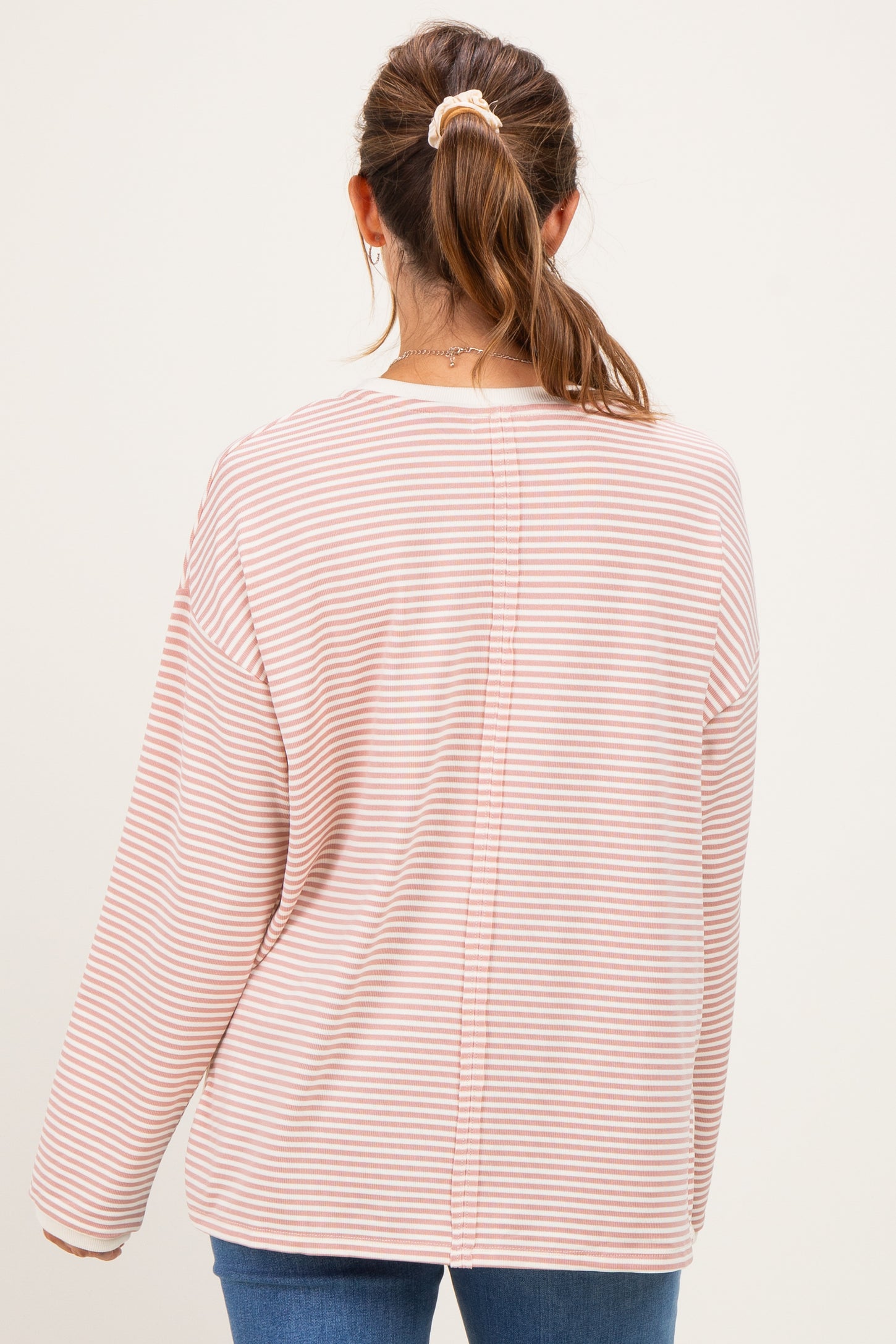 Pink Striped Oversized Maternity Long Sleeve Top