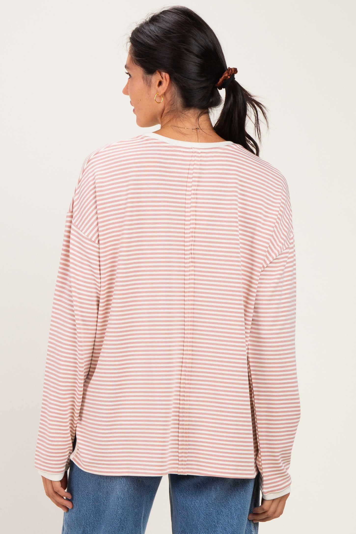 Pink Striped Oversized Long Sleeve Top