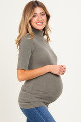 Olive Soft Brushed Knit Mock Neck Maternity Top