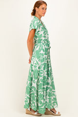 Light Olive Floral Waist Tie Shirt Dress