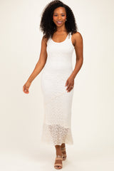 Cream Floral Lace Midi Dress