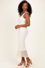 Cream Floral Lace Midi Dress