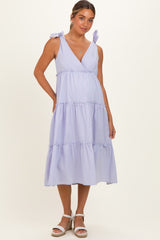 Lavender Tiered Shoulder Tie Maternity Midi Dress