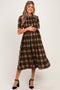 Olive Plaid Smocked Maternity Midi Dress