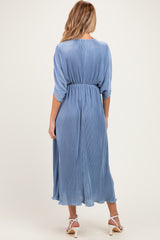 Deep Blue Pleated Satin Dolman Sleeve Maternity Maxi Dress