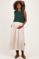 Forest Green/ Taupe Sleeveless Sweater Top Colorblock Maternity Midi Dress