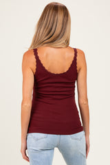 Burgundy Lace Trim Detail Ribbed Maternity Knit Tank Top