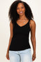 Black Lace Trim Detail Ribbed Knit Tank Top