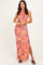 Pink Floral Mesh Ruched Maxi Dress