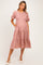 Coral Rose Floral Puff Sleeve Tiered Maternity Midi Dress