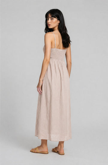 Light Khaki Pintuck Detail Sleeveless Maxi Dress