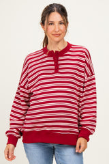 Maroon Striped Oversized Maternity Button Sweatshirt
