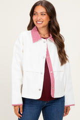 White Red Plaid Contrast Maternity Jacket