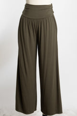Olive Wide Waist Band Maternity Wide Leg Pants