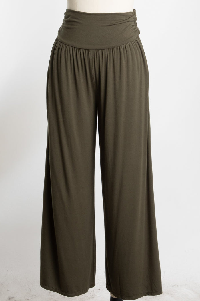 Olive Wide Waist Band Maternity Wide Leg Pants