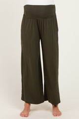 Olive Wide Waist Band Maternity Wide Leg Maternity Pants