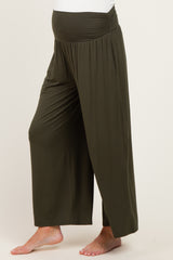 Olive Wide Waist Band Maternity Wide Leg Maternity Pants