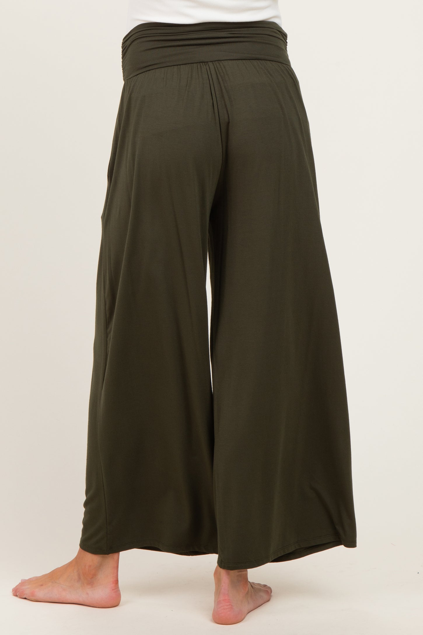 Olive Wide Waist Band Maternity Wide Leg Maternity Pants
