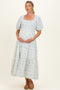 Blue Floral Puff Sleeve Ruffle Tiered Maternity Maxi Dress