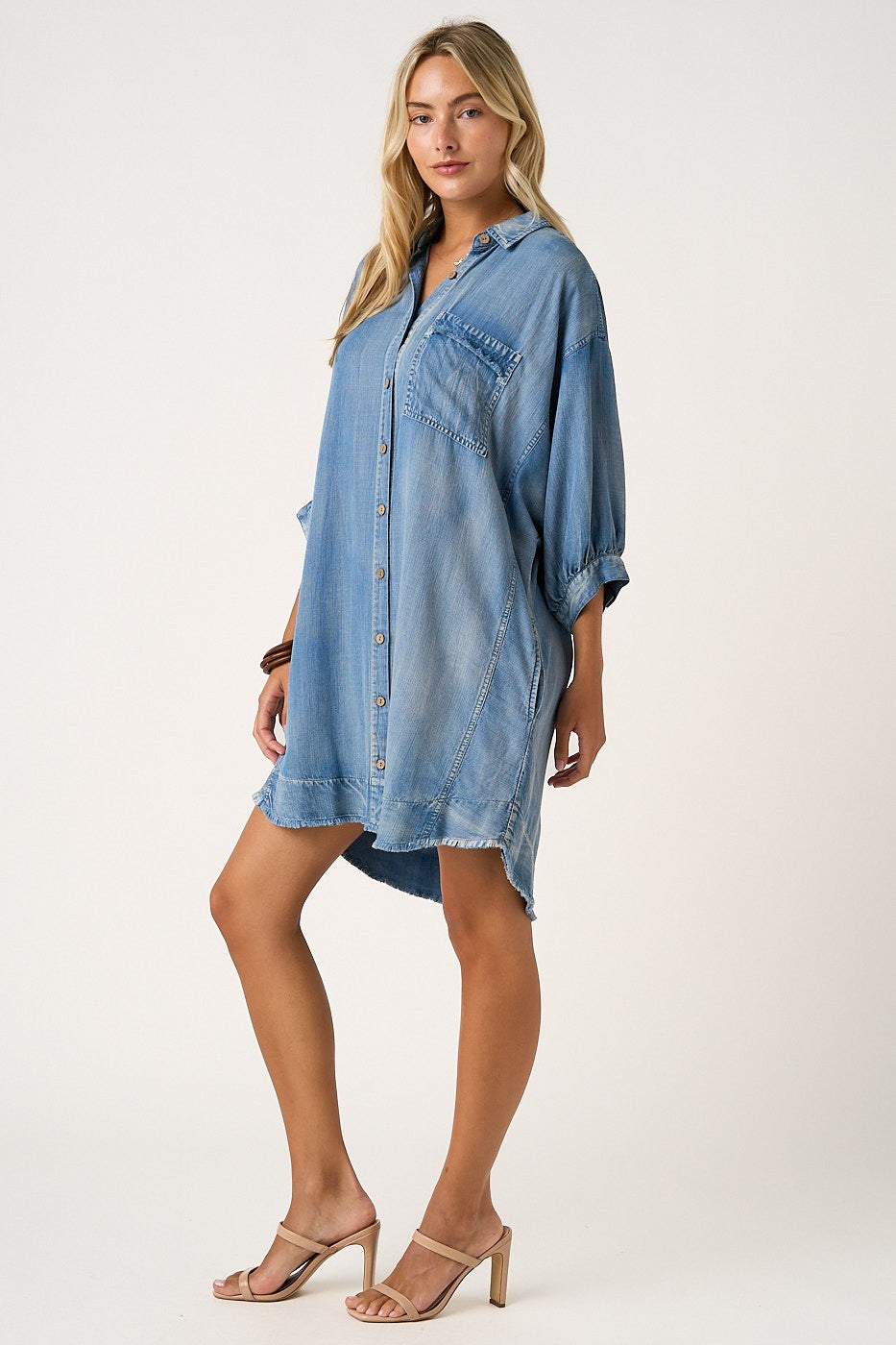 Light Denim Chambray Dolman Sleeve Shirt Dress