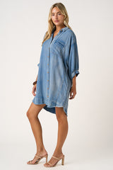 Light Denim Chambray Dolman Sleeve Shirt Dress