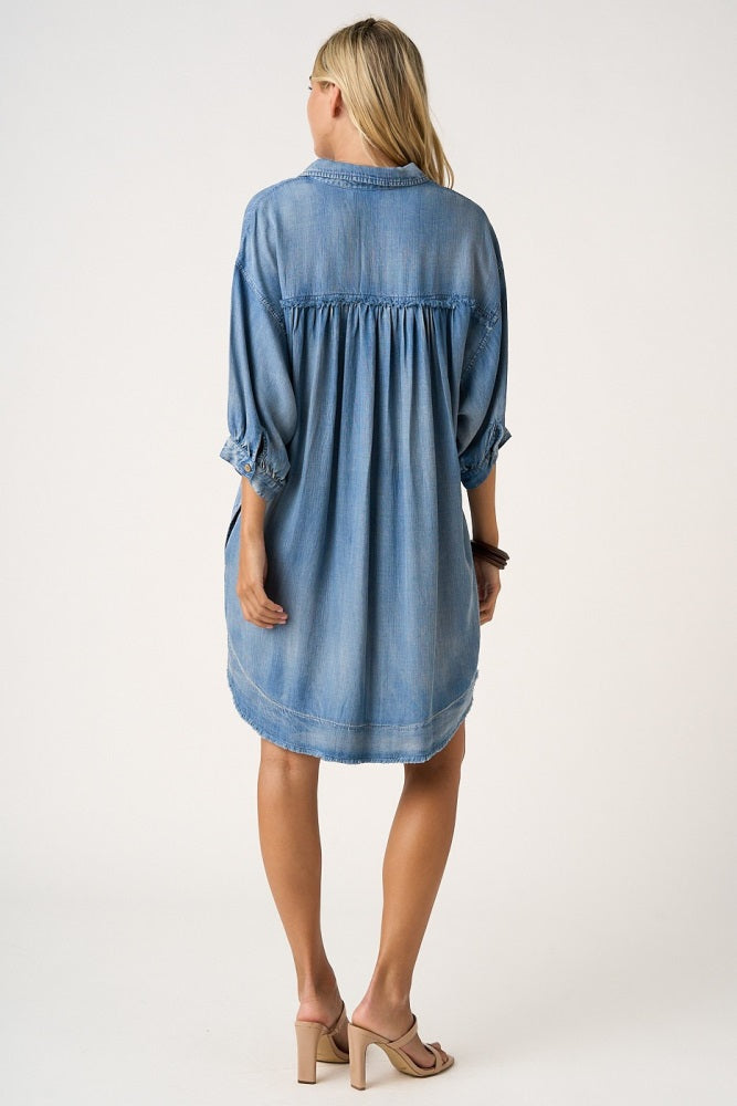 Light Denim Chambray Dolman Sleeve Shirt Dress