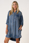 Dark Denim Chambray Dolman Sleeve Shirt Dress