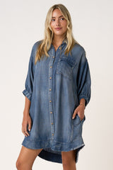 Dark Denim Chambray Dolman Sleeve Shirt Dress