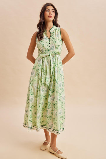Fern Floral Button Up Tie Waist Midi Dress