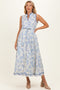 French Blue Floral Button Up Tie Waist Maternity Midi Dress