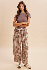 Mocha Gingham Barrel Leg Maternity Pants