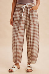 Mocha Gingham Barrel Leg Pants